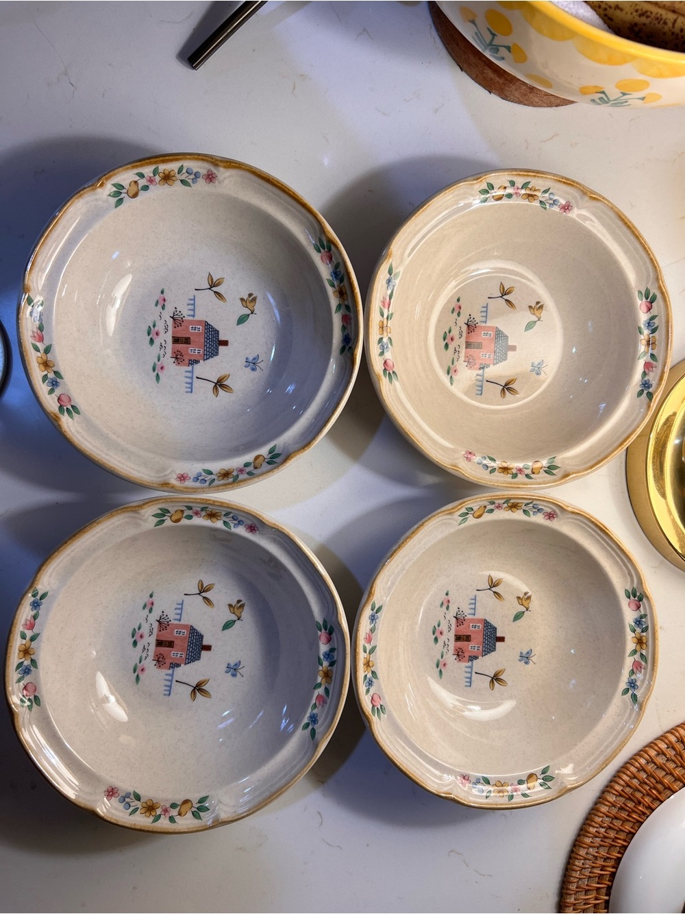 26 International Cream and Pink Floral Ceramic Bowls - Set of 4